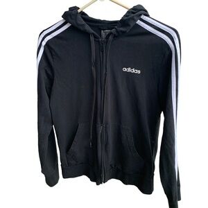 Adidas 3 Stripe Black and White Full Zip Hoodie Sweatshirt Jacket Size Medium